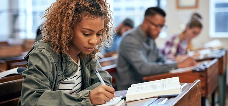 student studying in classroom