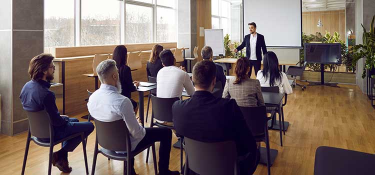 group of life coaching adult students get training