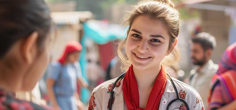 woman helping community overseas